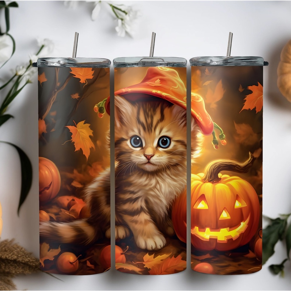 20oz Halloween kitty cat